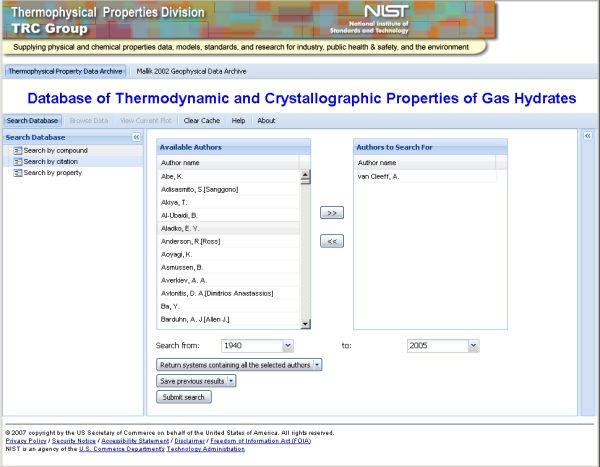 Citation Search Of The Thermodynamic Properties Database